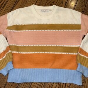 English Factory Women's Medium Striped Crewneck Sweater Acrylic Blend Short